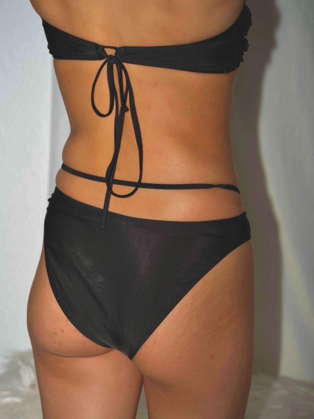 Black Floral Strapless Bikini Gold V-Bar Swimsuit | S - Picture 3 of 7